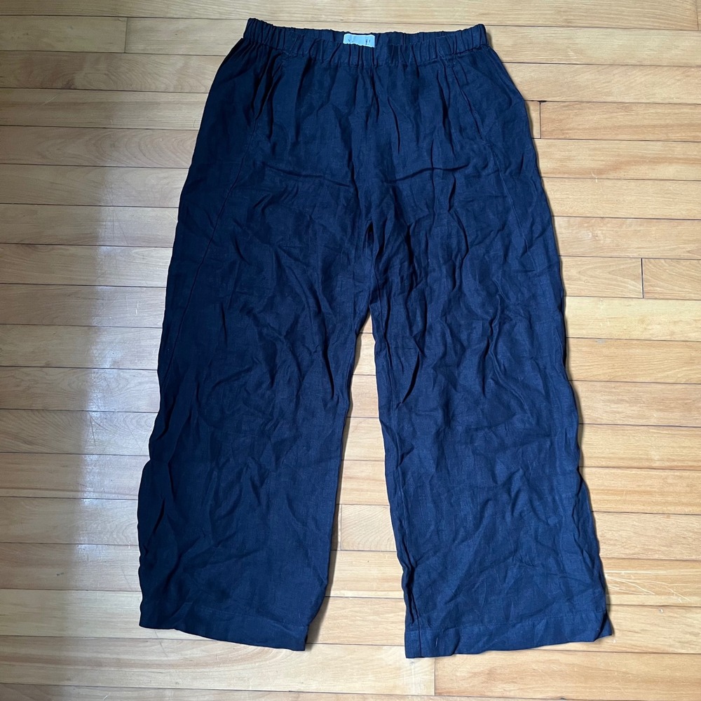 Velvet by Graham & Spencer Navy Blue 100% Linen Wide Leg Pants Medium